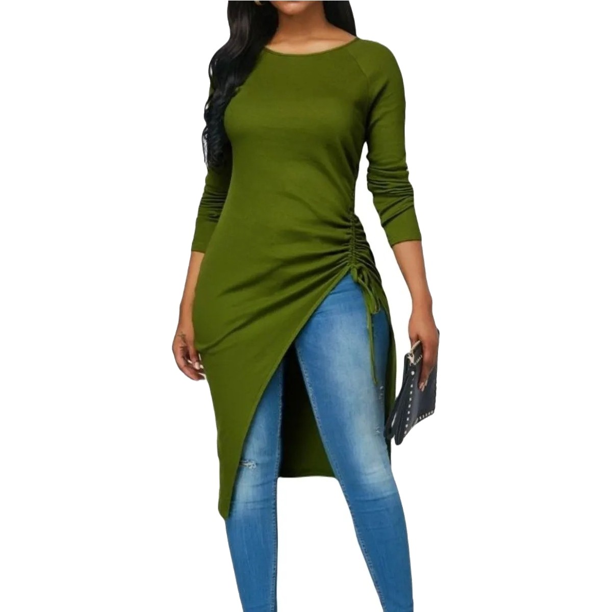 Asymmetric Long Sleeve Maxi Blouse